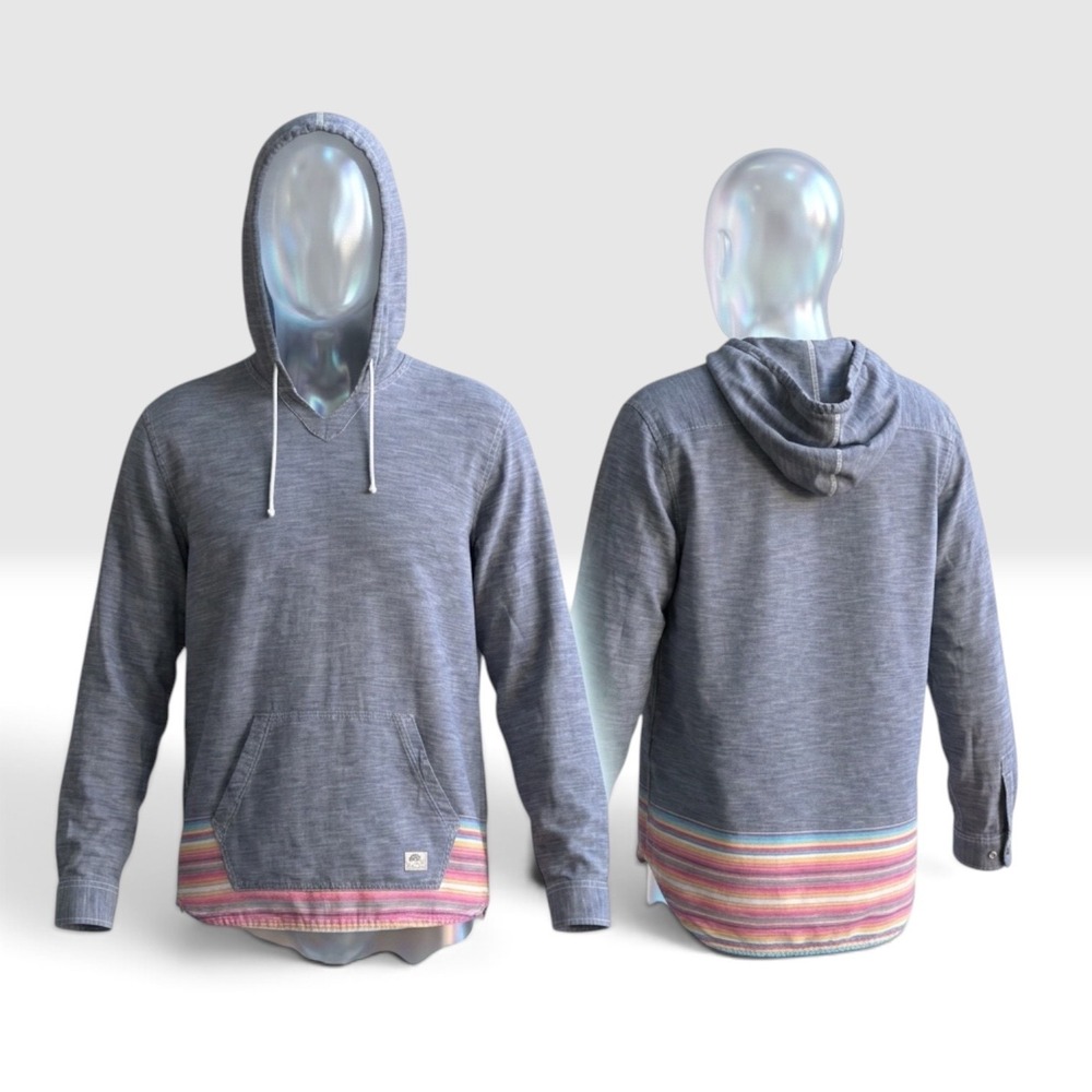 Vans Off The Wall Gray Lightweight Hoodie Buttoned Cuff & Striped Hem Accent XL